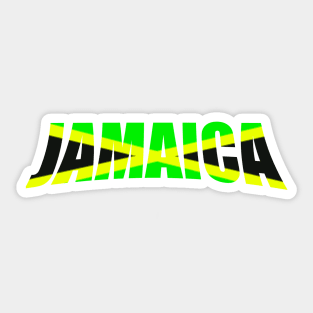 Jamaican flag in black green and gold inside the word Jamaica Sticker